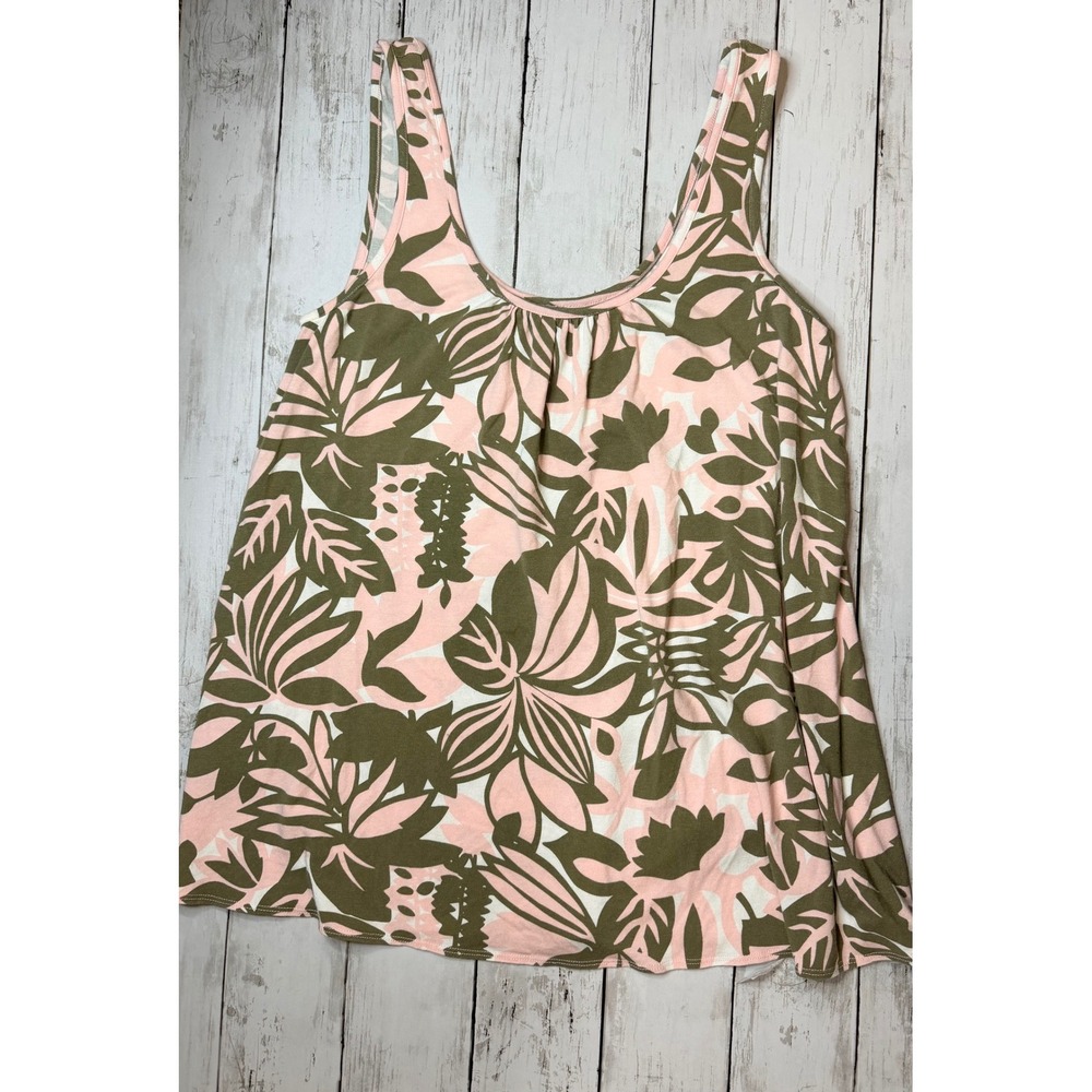 Tommy Bahama Pink Green Tropical Leaf Print Viscose Tank Top Small